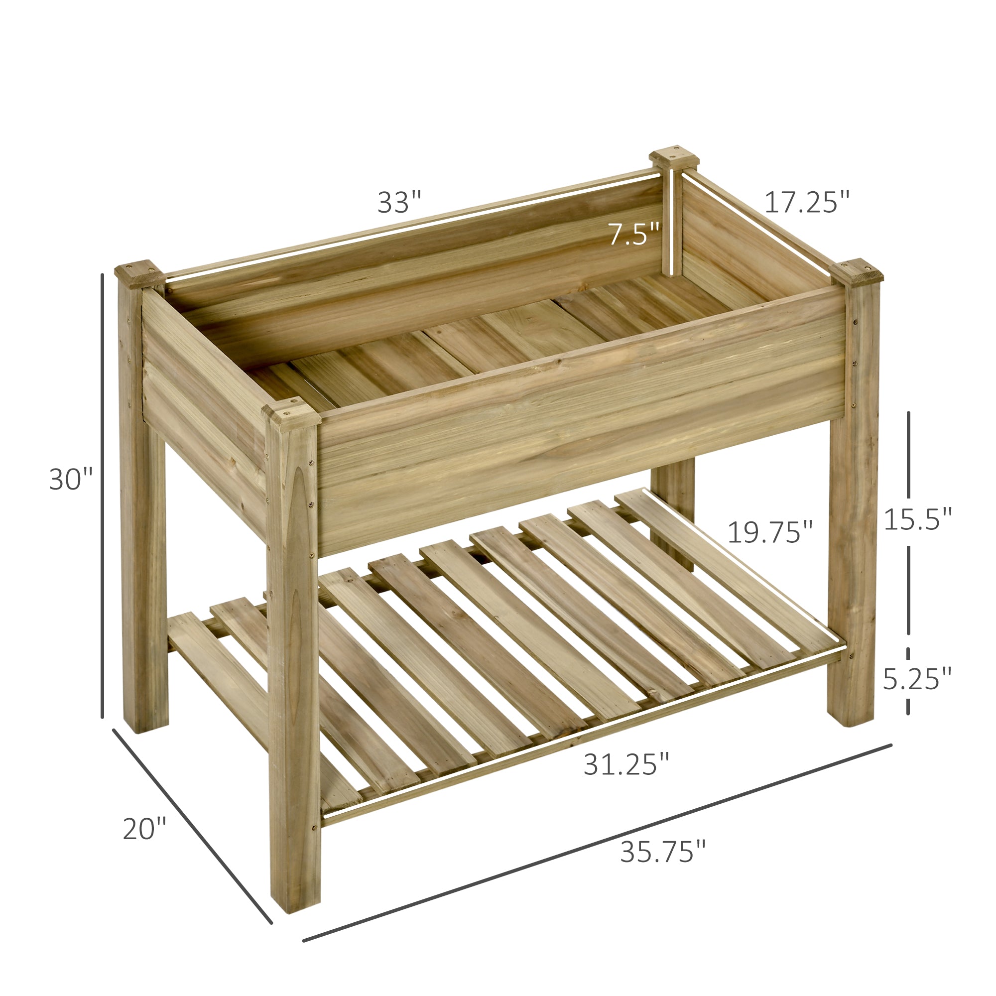 36" x 20" x 30" Raised Garden Bed, Elevated Wood Planter Box with Legs and Storage Shelf for Backyard, Patio, Balcony to Grow Vegetables, Herbs, and Flowers image 3