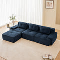 117 Modern L-Shaped Modular Sectional Sofa For Living Room, Corduroy Fabric,3-Seater Couch With Deep Seat And Movable Ottoman,Pearl-like Piping, Tufted Design,No Assembly, Anti-slip Design, Blue