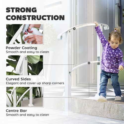 1-3 Step Metal Handrails for Outdoor Steps, Porch Deck Stair Railing with Installation Kit for Concrete Steps, White