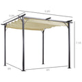 10' X 10' Outdoor Retractable Pergola Canopy, Metal Patio Shade Shelter For Backyard, Porch Party, Garden, Grill Gazebo, Beige