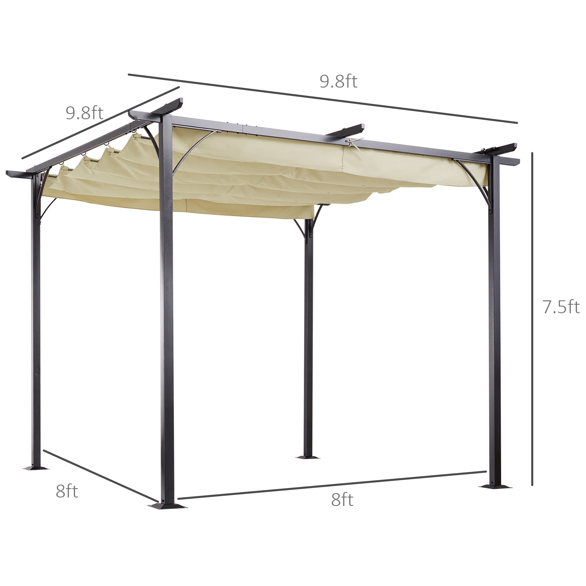 10' X 10' Outdoor Retractable Pergola Canopy, Metal Patio Shade Shelter For Backyard, Porch Party, Garden, Grill Gazebo, Beige
