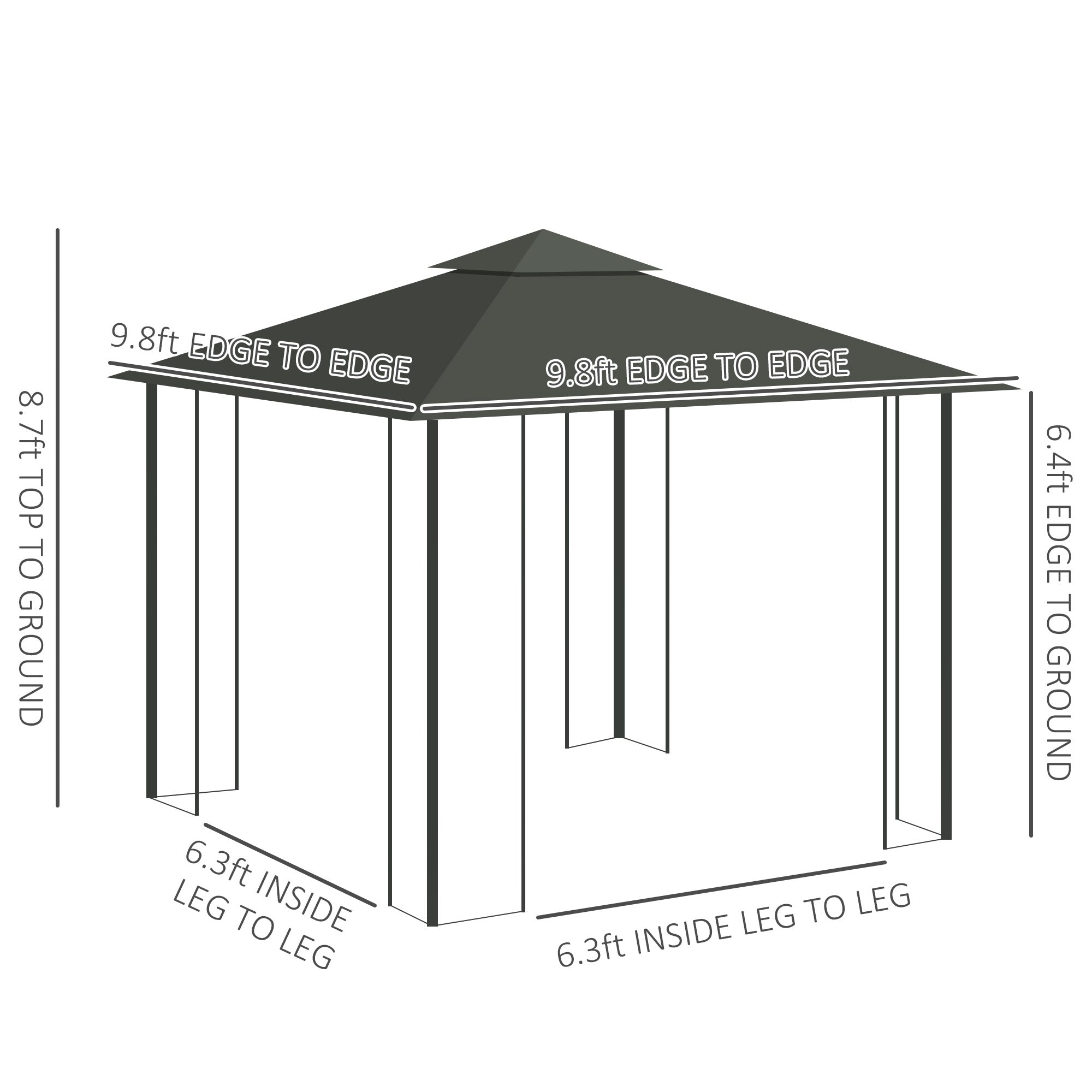 10' x 10' Metal Patio Gazebo, Double Roof Outdoor Gazebo Canopy Shelter With Tree Motifs Corner Frame And Netting, For Garden, Lawn, Backyard, And Deck, Gray