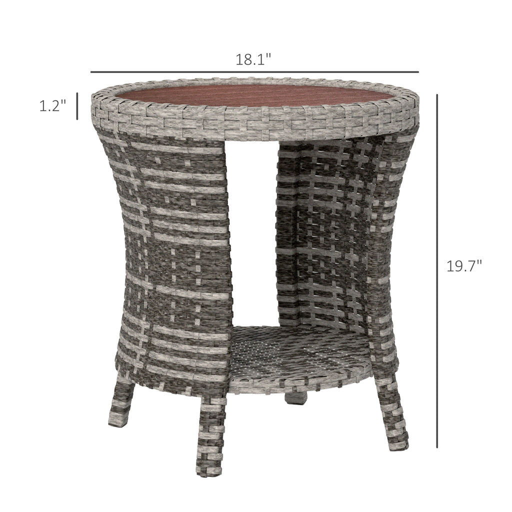 18" Wicker Outdoor Coffee Table, PE Rattan Patio Side Table with 2-Tier Storage, Composite Wood Top, Mixed Gray image 3