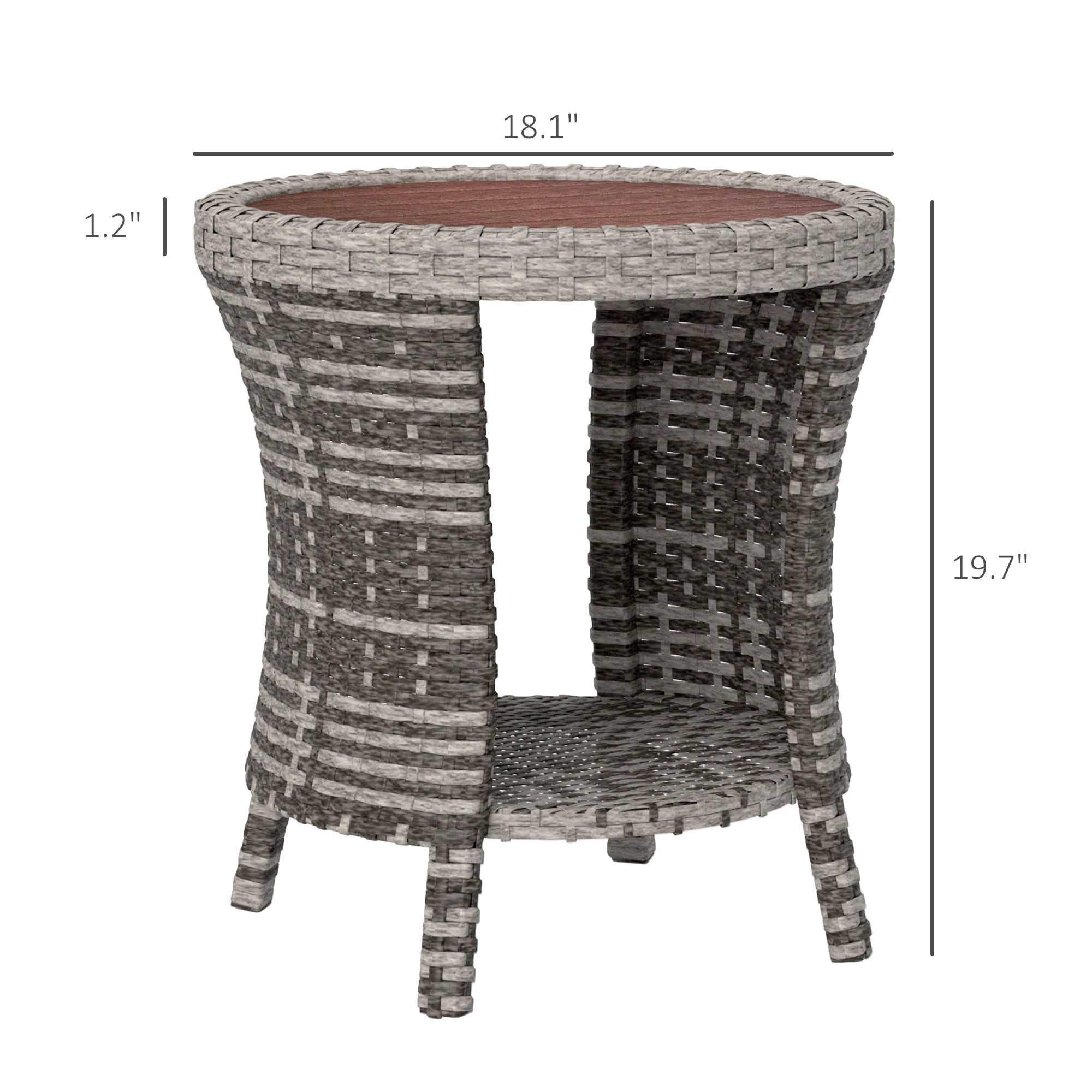 18" Wicker Outdoor Coffee Table, PE Rattan Patio Side Table with 2-Tier Storage, Composite Wood Top, Mixed Gray image 3