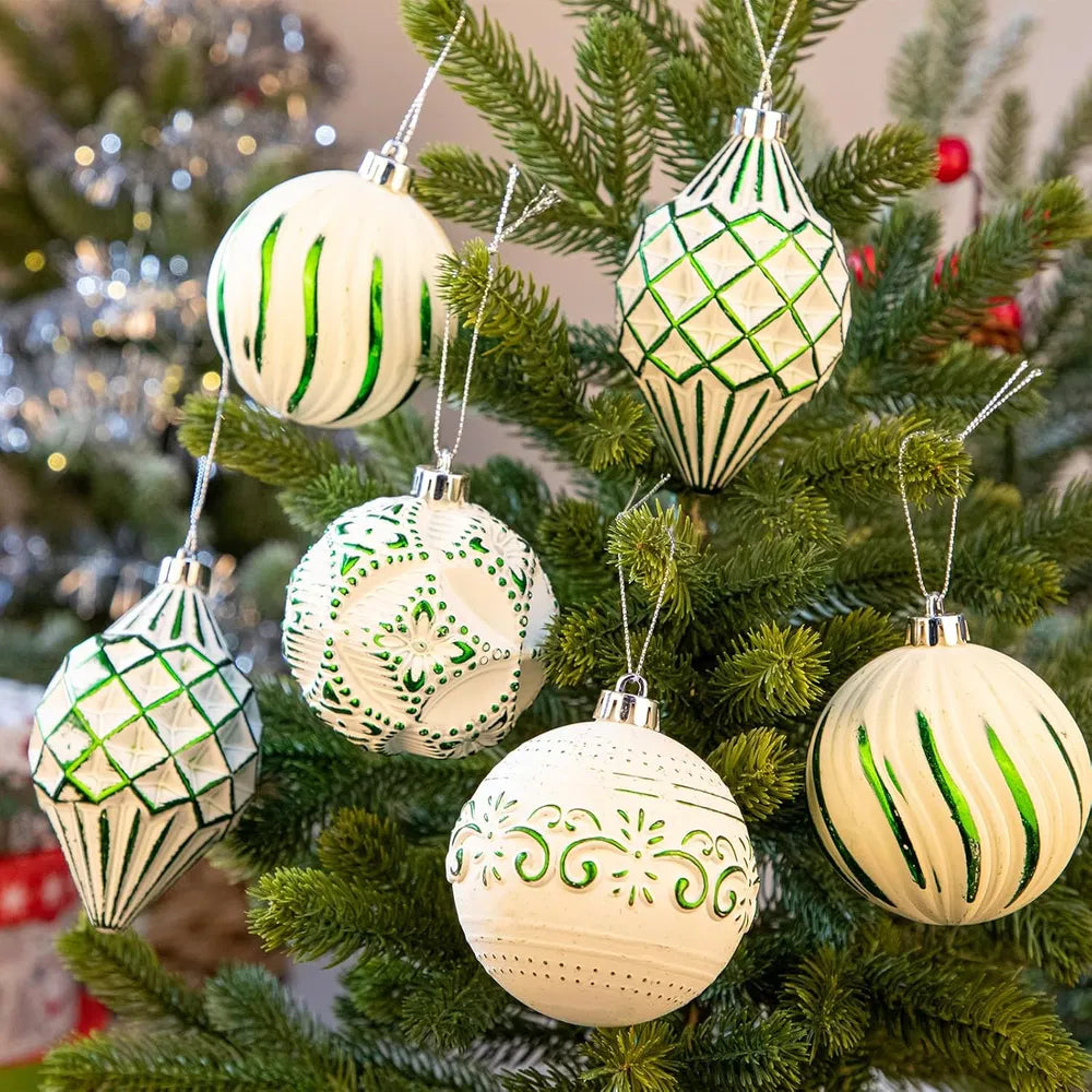 16PCS Shatterproof Christmas Ball Ornaments Set, Hand-Painted Holiday Decor With Assorted Sizes & Designs For Christmas Tree Thanksgiving Party Decoration, Silver-White