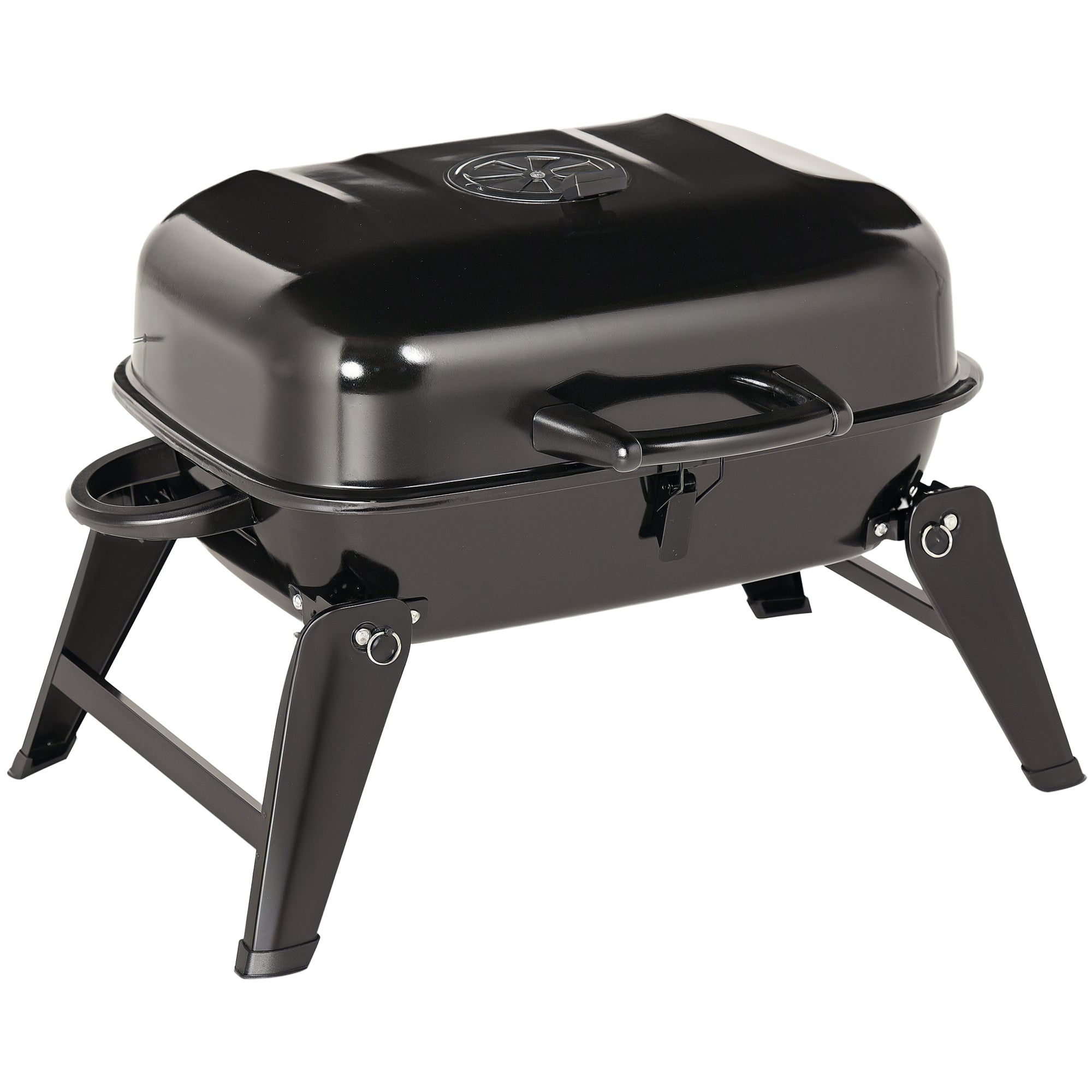 14" Portable Grill, Small Charcoal Grill for Outdoor Cooking, BBQ, Camping, Enamel Coated, Folding Legs, Black