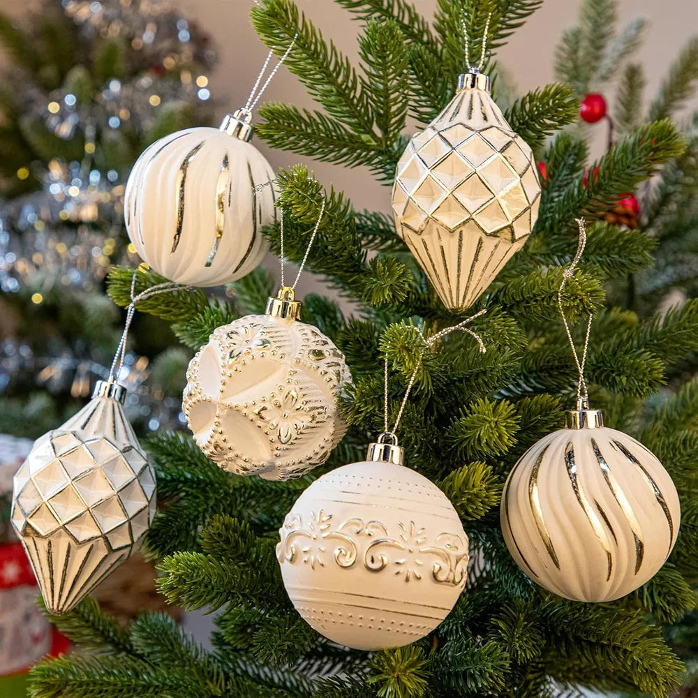 16PCS Shatterproof Christmas Ball Ornaments Set, Hand-Painted Holiday Decor With Assorted Sizes & Designs For Christmas Tree Thanksgiving Party Decoration, Silver-White