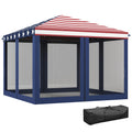 10 x 10 Outdoor Pop-Up Canopy with Sidewalls, Mesh Walls, Instant Setup for Party, Events, Patio, Lawn, American Flag
