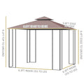 10' x 10' Metal Patio Gazebo, Double Roof Outdoor Gazebo Canopy Shelter With Tree Motifs Corner Frame And Netting, For Garden, Lawn, Backyard, And Deck, Brown
