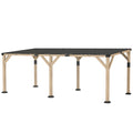10 x 20 Wooden Gazebo, Hardtop Lean-to Gazebo Pergola with Galvanized Steel Sloped Roof, Light Walnut