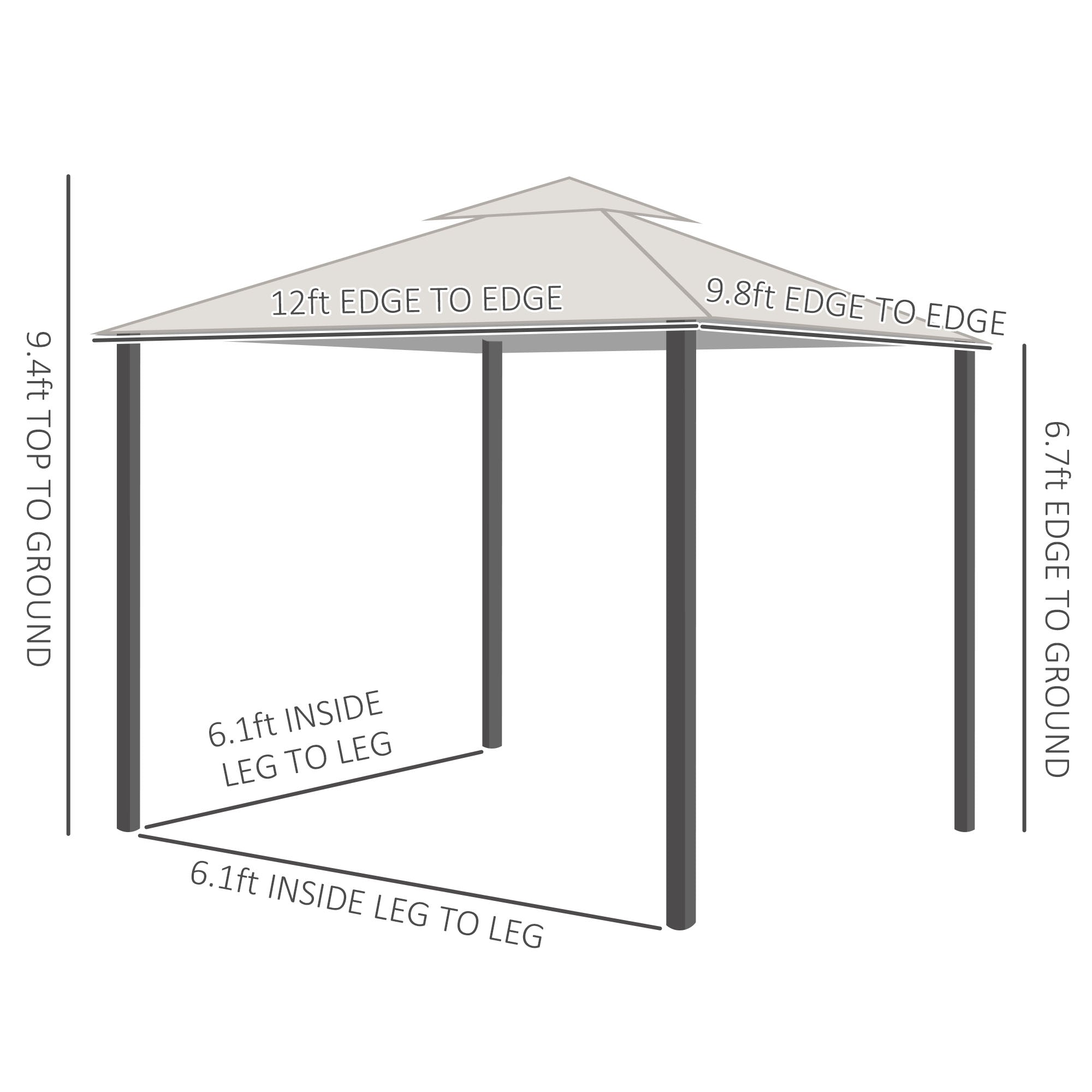 10' X 12' Outdoor Gazebo With Nettings, 2 Tier Patio Gazebo Canopy For Garden, Backyard, Deck, Dark Gray