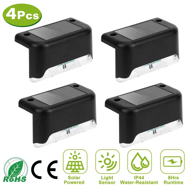 4Pcs Solar Powered LED Step Lights Outdoor Water-Resistant Dusk