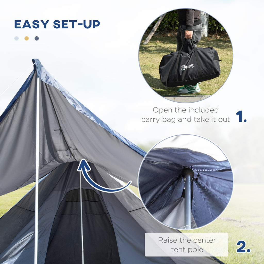 15.4x15.4x8.5 Teepee Tent, Waterproof Camping Tent with Porch Area, Floor and Carry Bag, for 2-3 Person Outdoor Backpacking Camping Hiking, Blue image 6