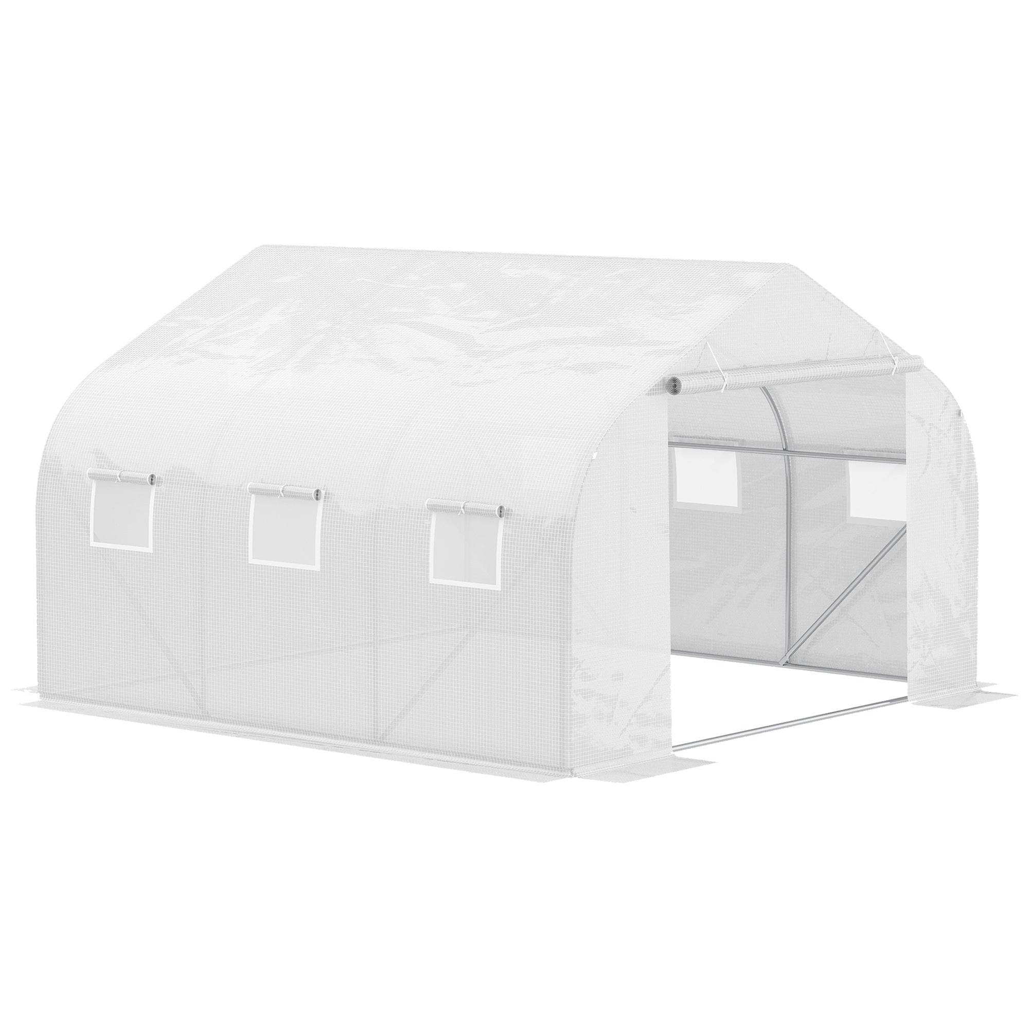 11.5 x 10 x 6.5 Outdoor Walk-in Greenhouse, Tunnel Green House with Roll-up Windows, Zippered Door, PE Cover, Heavy Duty Steel Frame, White