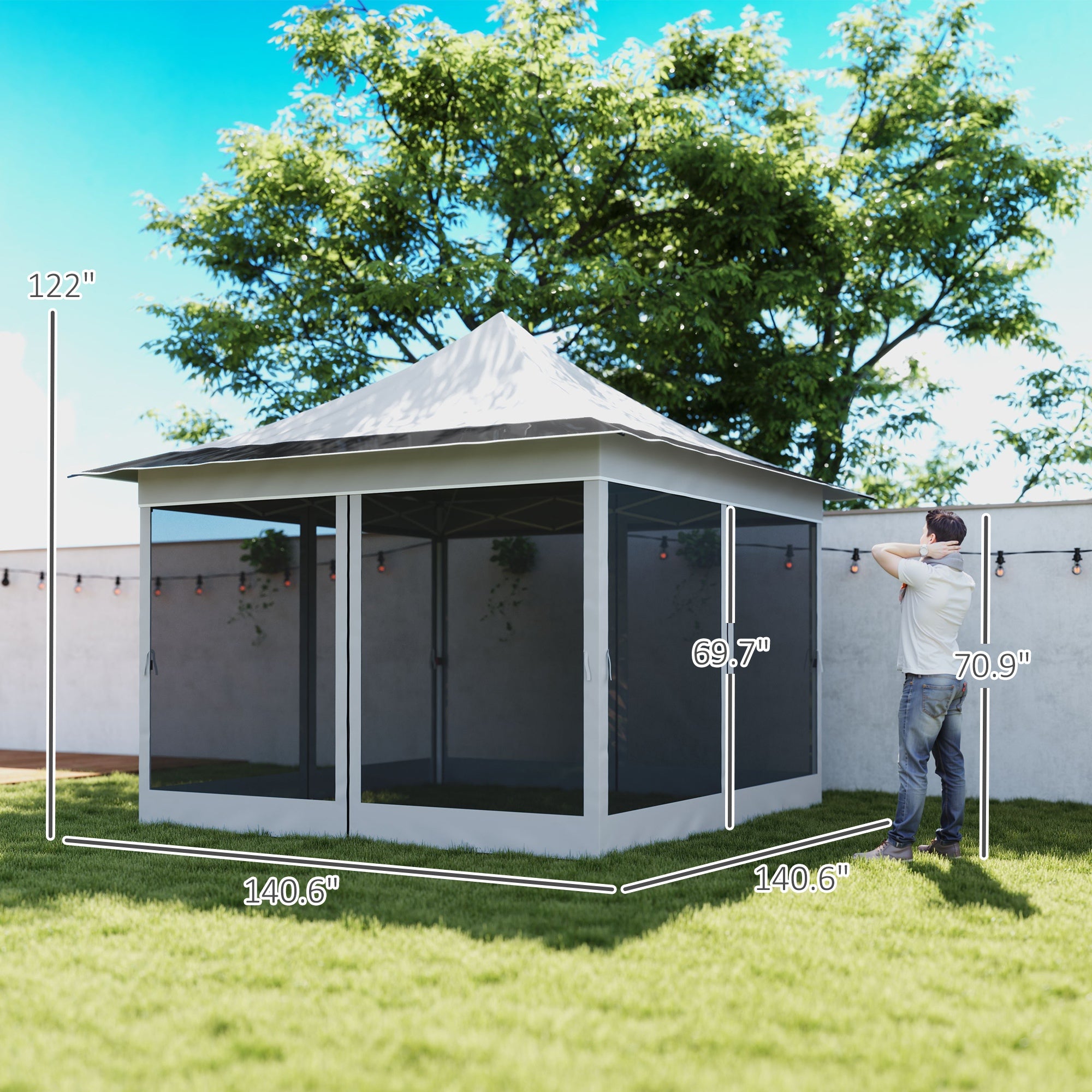 12 X 12 Ft. Canopy Tent With Mesh Netting, UPF50+ Pop Up Tent With Carry Bag For Garden, Patio, Light Gray