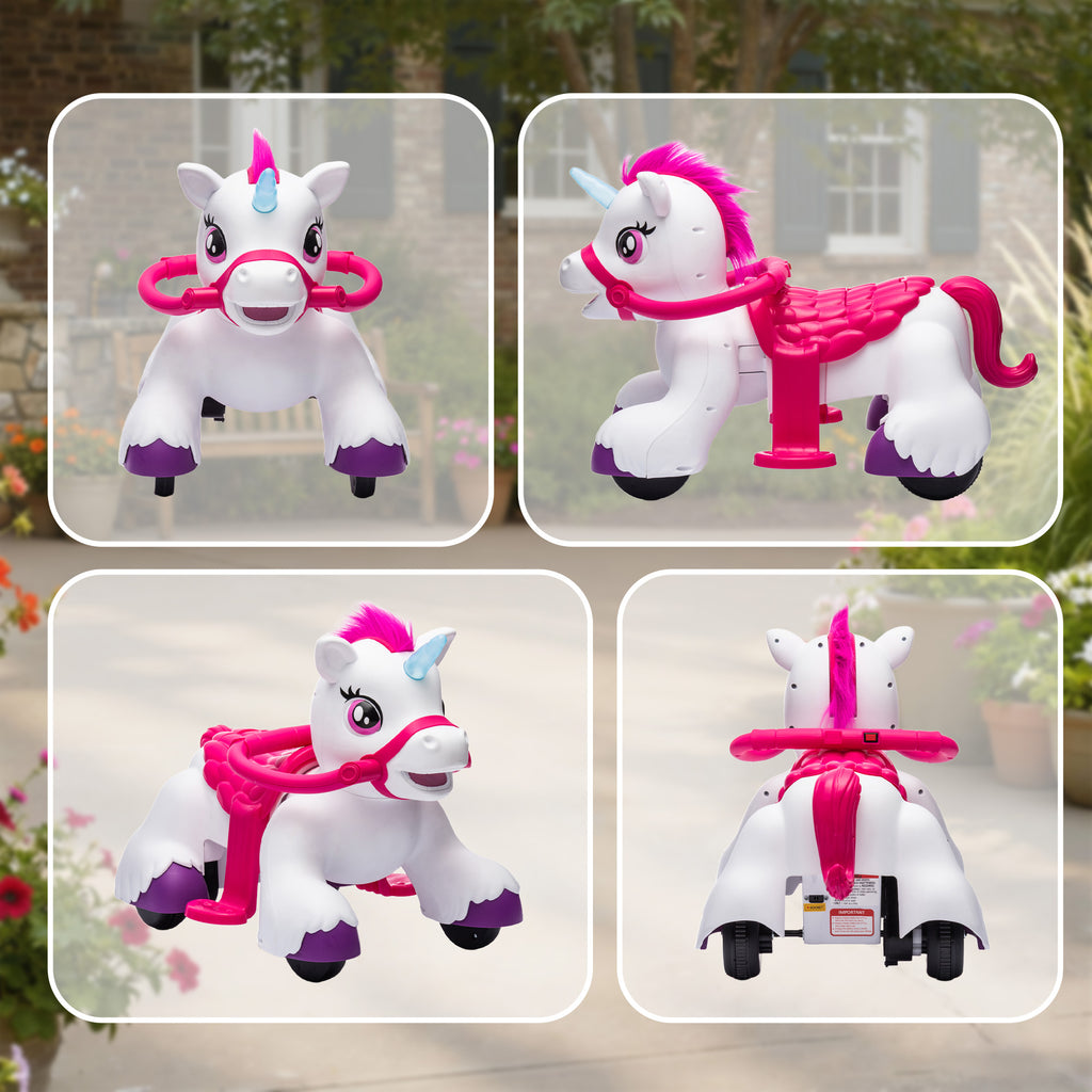 12V Unicorn Ride on Horse with Carrot Toy, Comb, Animal Sounds, for Girls Boys Aged 1.5-3 Years Old image 7
