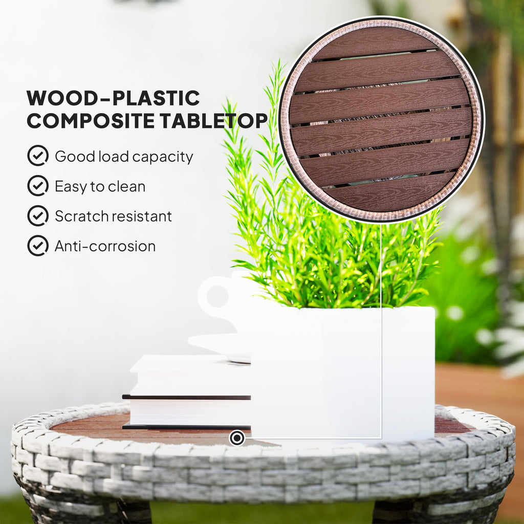 18" Wicker Outdoor Coffee Table, PE Rattan Patio Side Table with 2-Tier Storage, Composite Wood Top, Mixed Gray image 6
