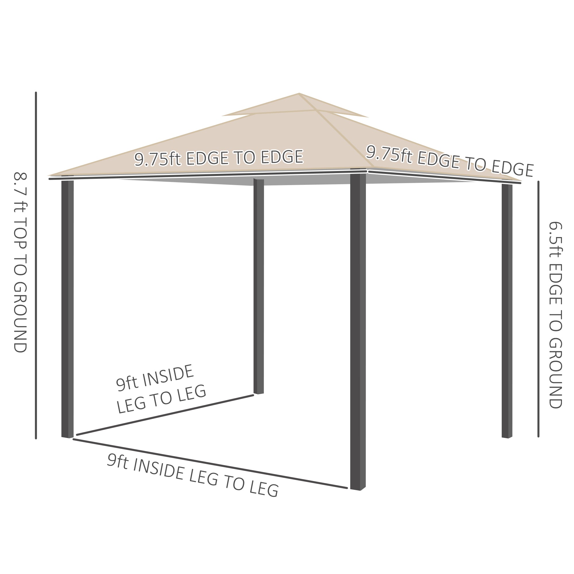 10' x 10' Patio Gazebo, Aluminum Frame Double Roof Outdoor Gazebo Canopy Shelter With Netting & Curtains, For Garden, Lawn, Backyard And Deck, Khaki