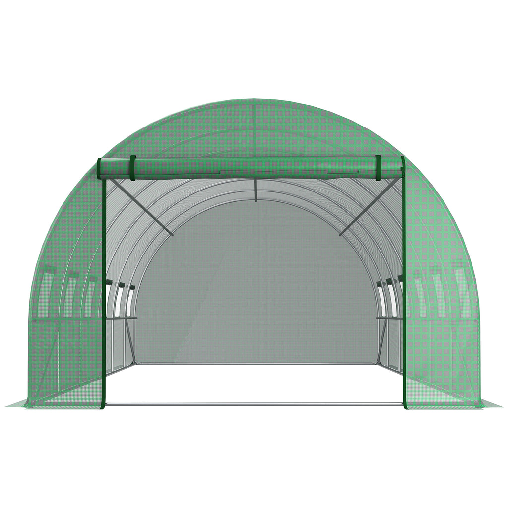 19.7 x 9.8 x 6.6 Plastic Greenhouse Cover Replacement, Heavy Duty Waterproof Tarp for Hoop House, Sheeting with 12 Windows, Door & Reinforcement Grid, Green image 7