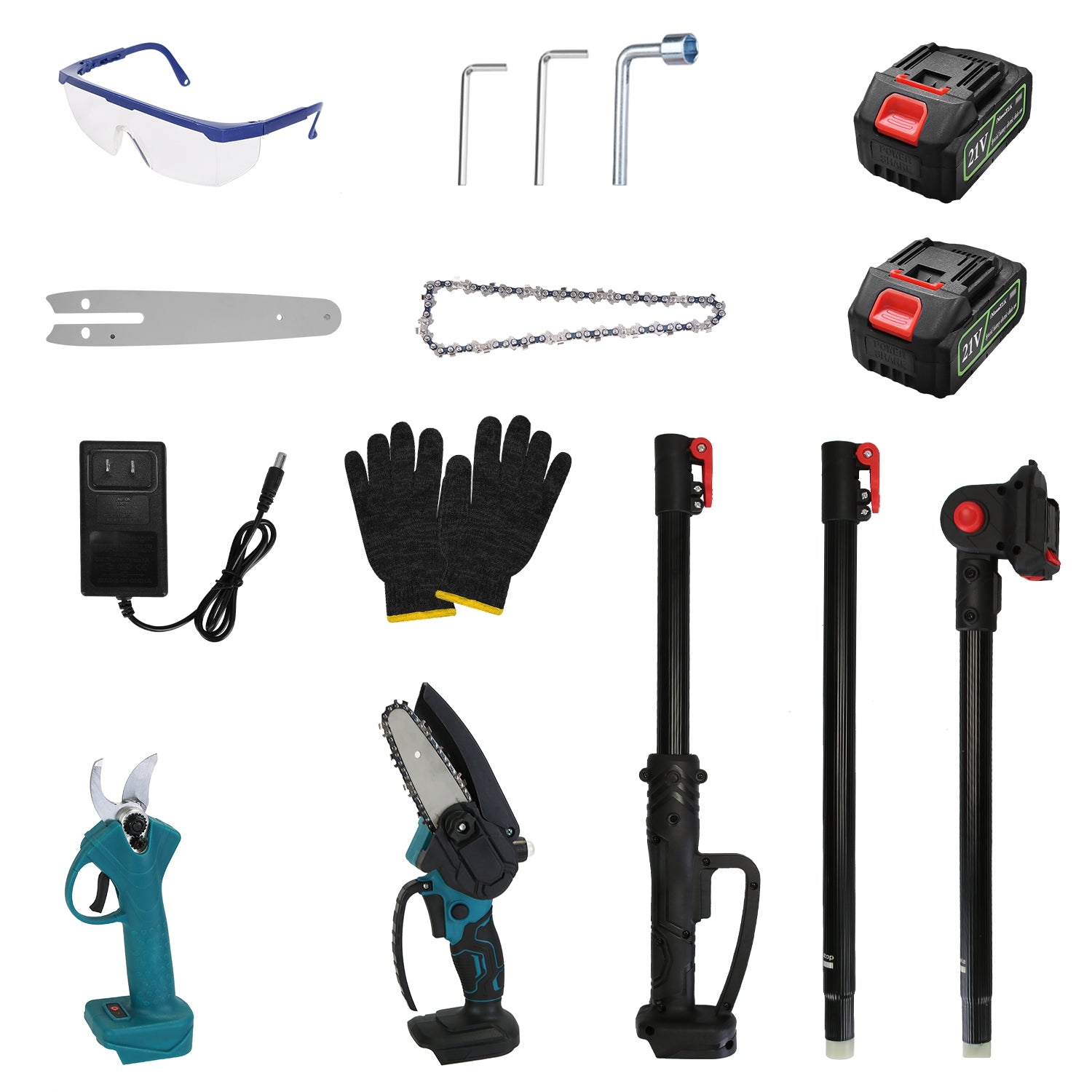 4 In 1 Cordless Pruning Shear And Electric Chainsaw With Max 5.5FT Extension Poles 4in Or 6in Pole Saw SK5 Blade Brushless Pruning Shear With 2Pcs 3.0Ah Batteries For Garden Yard