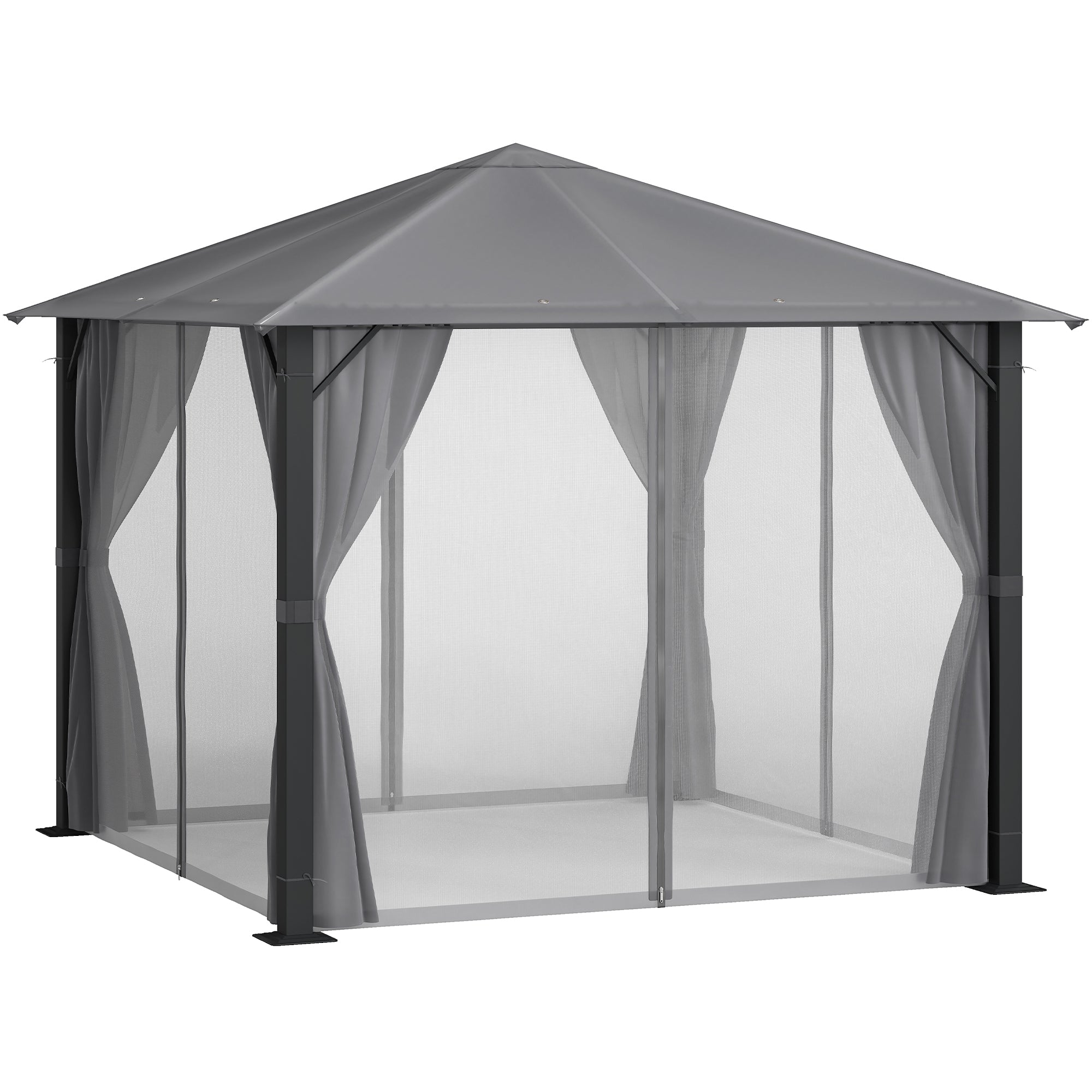 10 x 10 Patio Gazebo, Outdoor Gazebo Canopy Shelter with Netting & Curtains, Vented Roof, for Garden, Lawn, Backyard and Deck, Black
