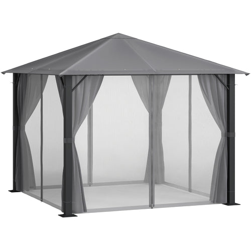 10 x 10 Patio Gazebo, Outdoor Gazebo Canopy Shelter with Netting & Curtains, Vented Roof, for Garden, Lawn, Backyard and Deck, Black