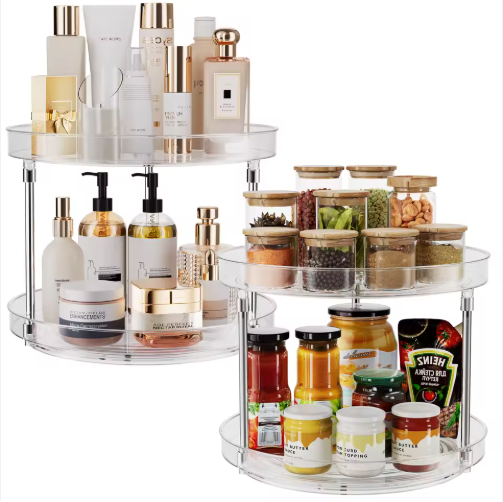 Pack Of 2 Double-layer Turntable Rotating Spice Rack Organization Spinning Organizer