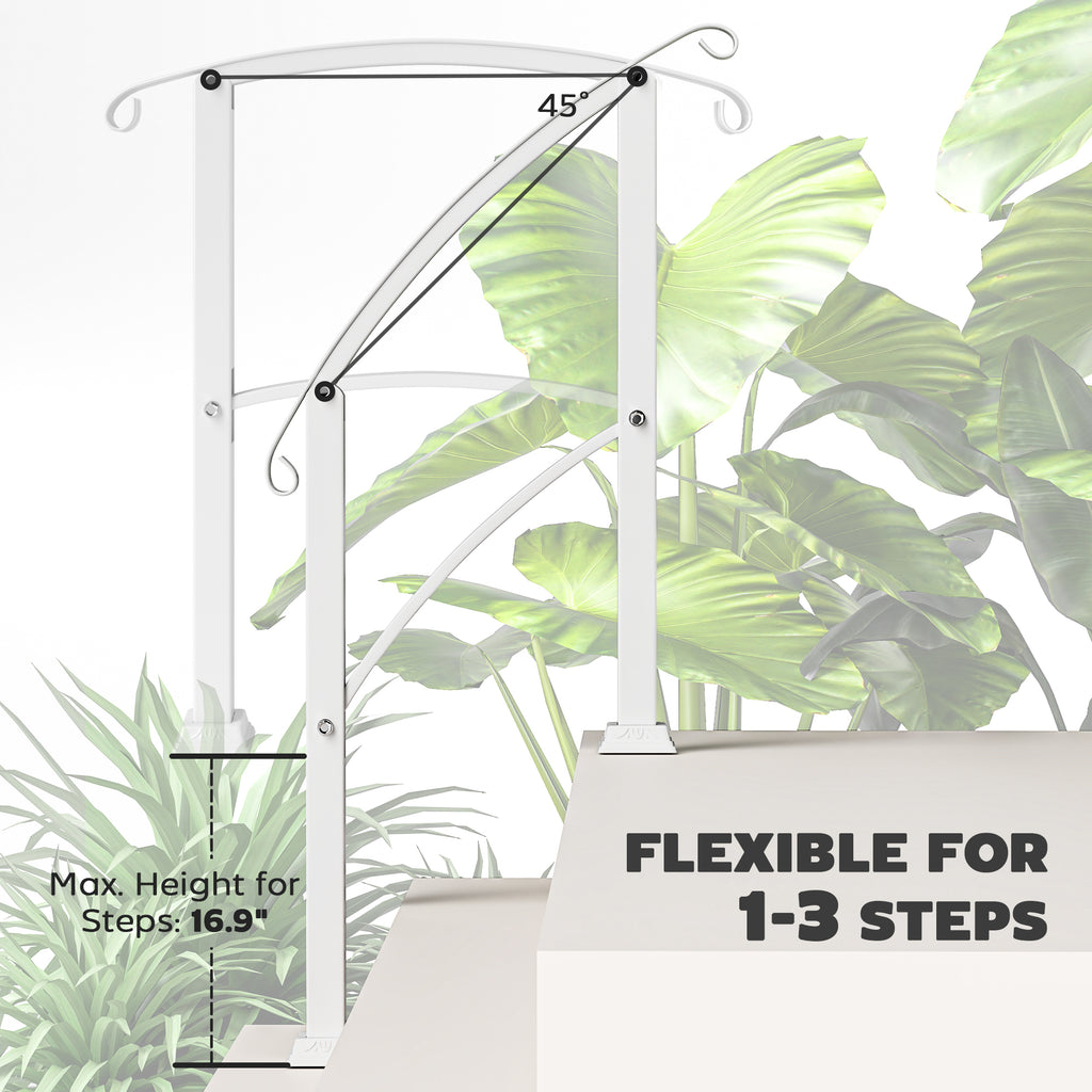 1-3 Step Metal Handrails for Outdoor Steps, Porch Deck Stair Railing with Installation Kit for Concrete Steps, White image 4