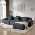 113 Modern L-Shaped Modular Sectional Sofa For Living Room, Corduroy Upholstery Dark Gray, Oversized 3-Seater Couch With Deep Seat And Movable Ottoman No Assembly