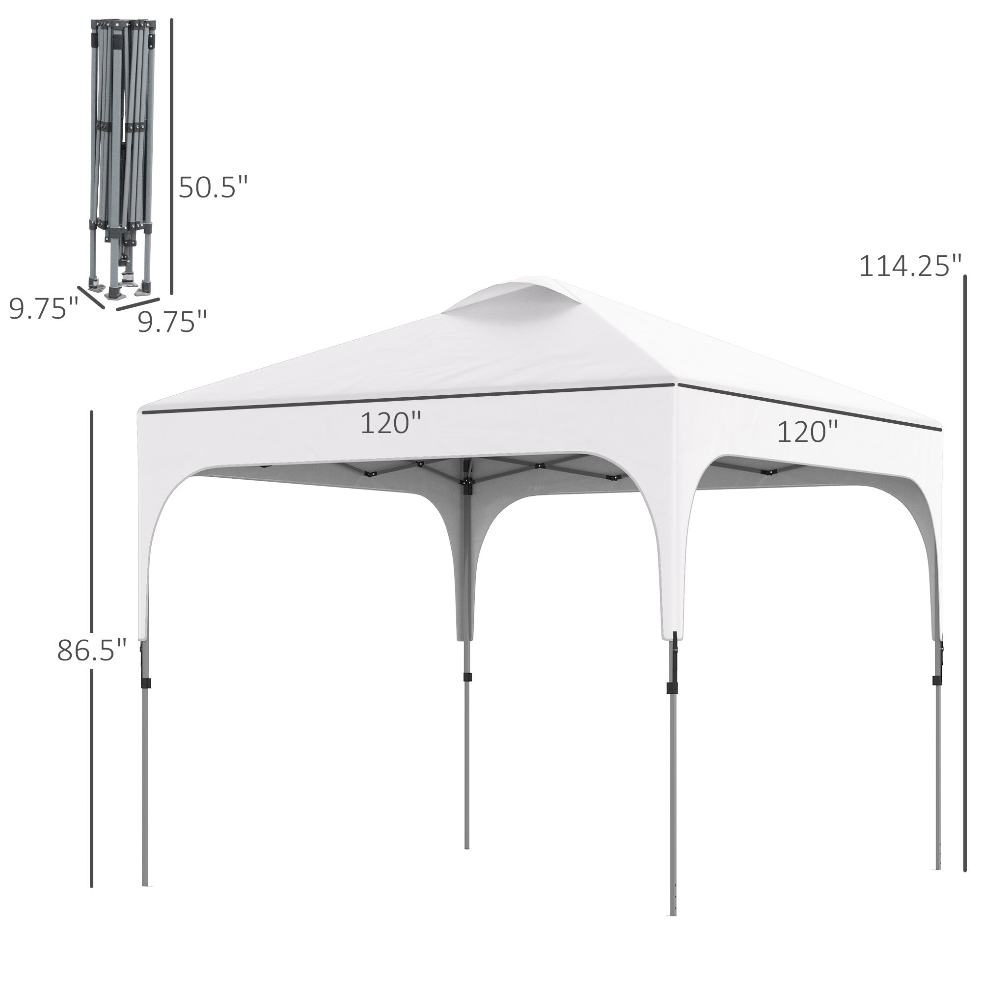 10' X 10' Pop Up Canopy Tent With Wheeled Carry Bag And 4 Sand Bags, Instant Sun Shelter, Tents For Parties, Height Adjustable, For Outdoor, Garden, Patio, White