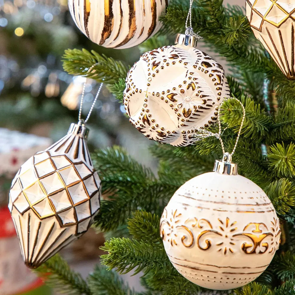16PCS Shatterproof Christmas Ball Ornaments Set, Hand-Painted Holiday Decor With Assorted Sizes & Designs For Christmas Tree Thanksgiving Party Decoration, Silver-White