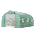 10x11x6 Walk-in Tunnel Greenhouse with Shelves, Mesh Door and Windows, Plant Hot House with PE Cover, Green