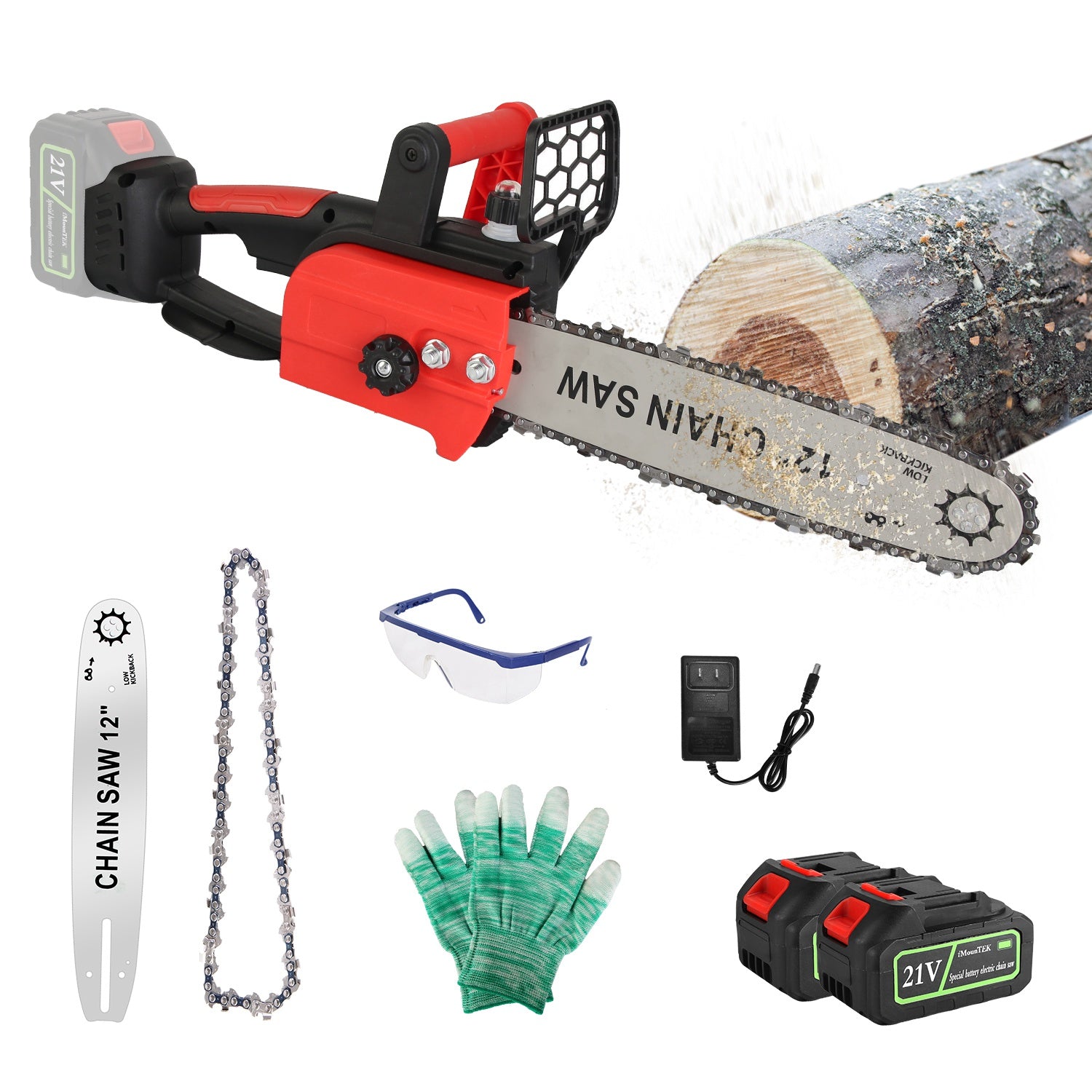 1Pc 12Inch Electric Cordless Chainsaw With 2Pcs 21V 3000mAh Battery And Charger Brushless Battery Operated Handheld Chainsaw With Auto Oiler Safety Switch For Tree Trimming Wood Cutting