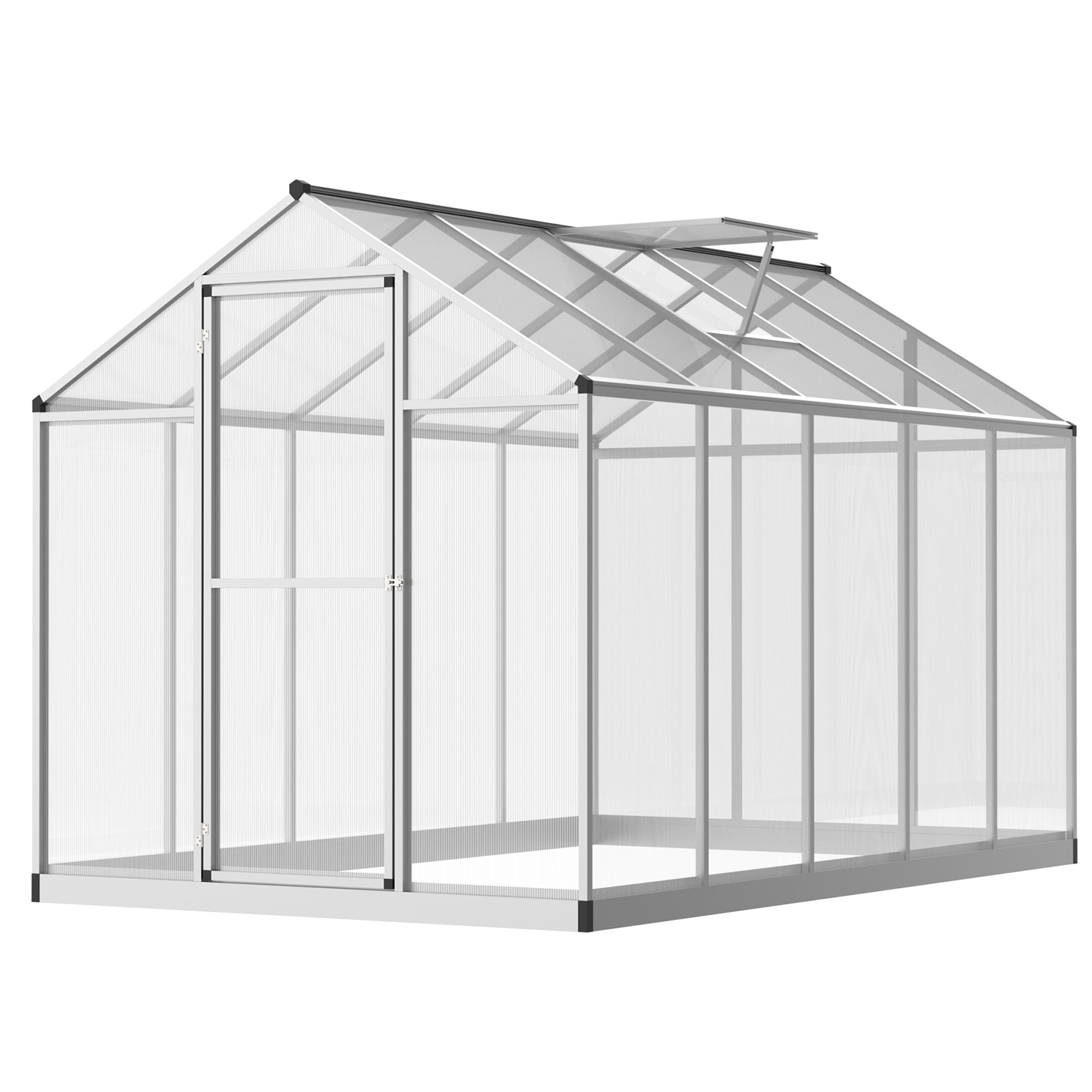 10 L x 6 W Walk-In Polycarbonate Greenhouse with Roof Vent for Ventilation & Rain Gutter for Winter