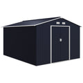 11 x 9 Outdoor Storage Shed, Garden Tool Metal Shed with Foundation Kit, Double Lockable Door, Air Vents and Sloping Roof, for Backyard, Patio, Lawn, Dark Gray