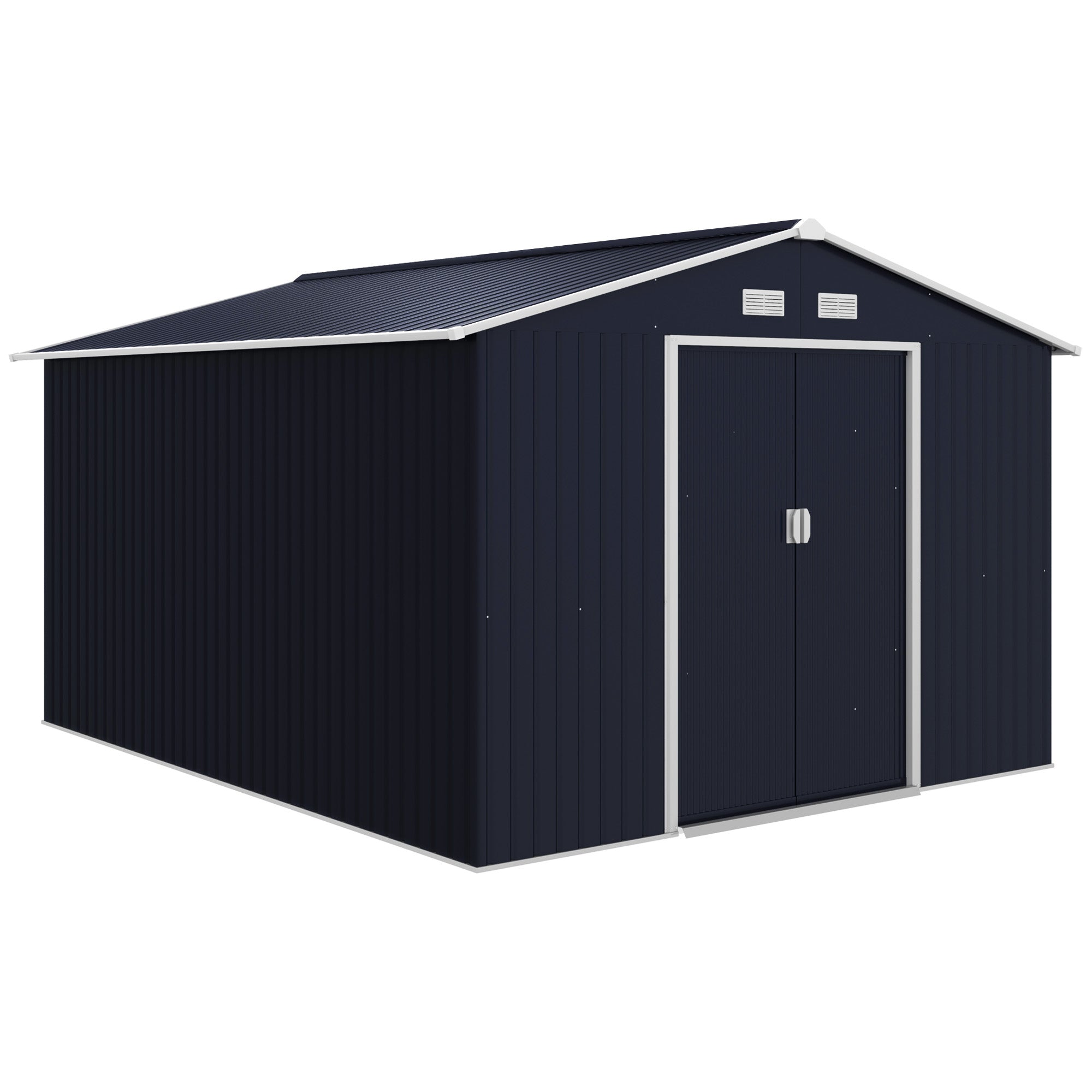 11 x 9 Outdoor Storage Shed, Garden Tool Metal Shed with Foundation Kit, Double Lockable Door, Air Vents and Sloping Roof, for Backyard, Patio, Lawn, Dark Gray