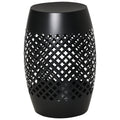 12" Steel Outdoor Side Table, Round Hollow Drum Patio End Table, Accent Table for Indoor and Outdoor, Black