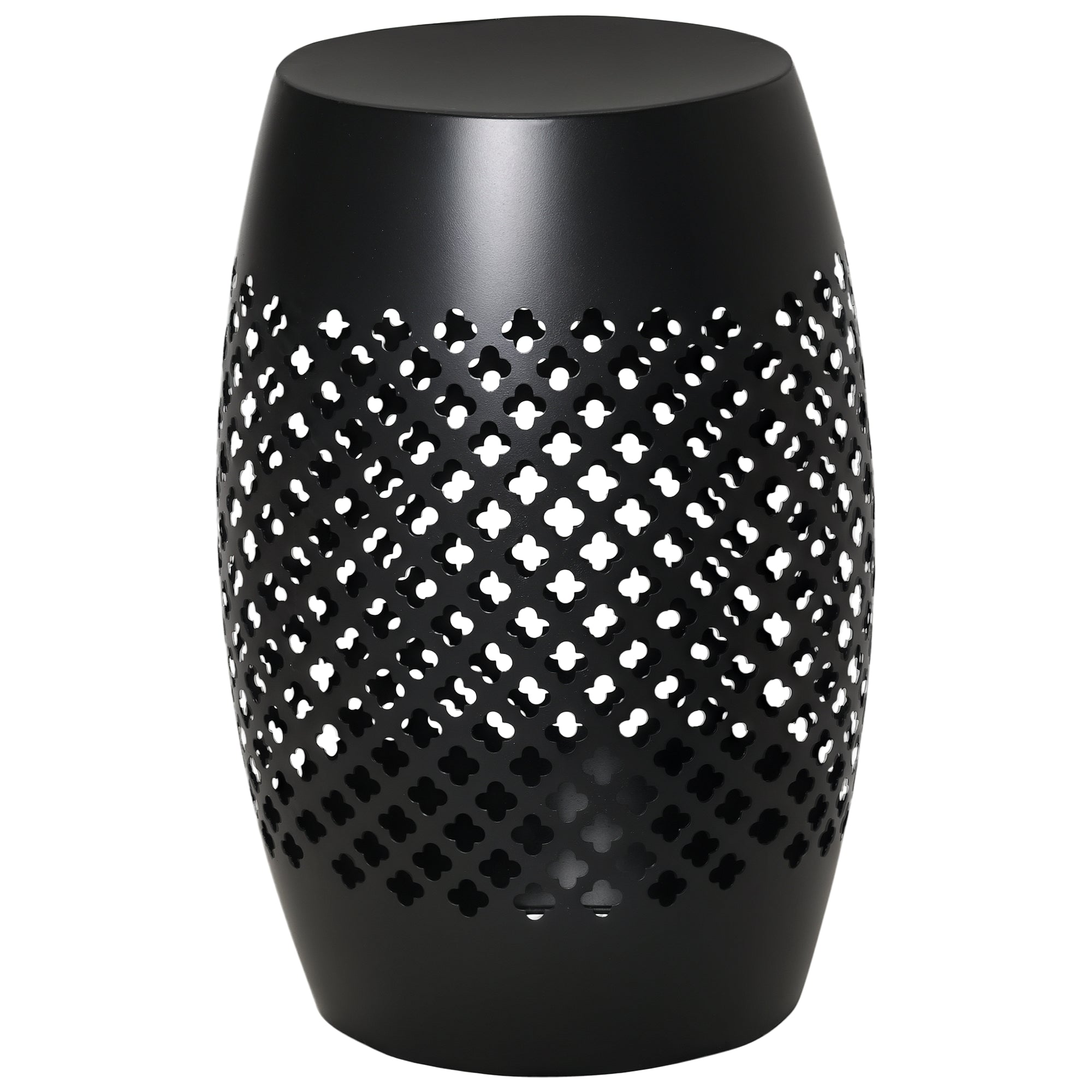 12" Steel Outdoor Side Table, Round Hollow Drum Patio End Table, Accent Table for Indoor and Outdoor, Black