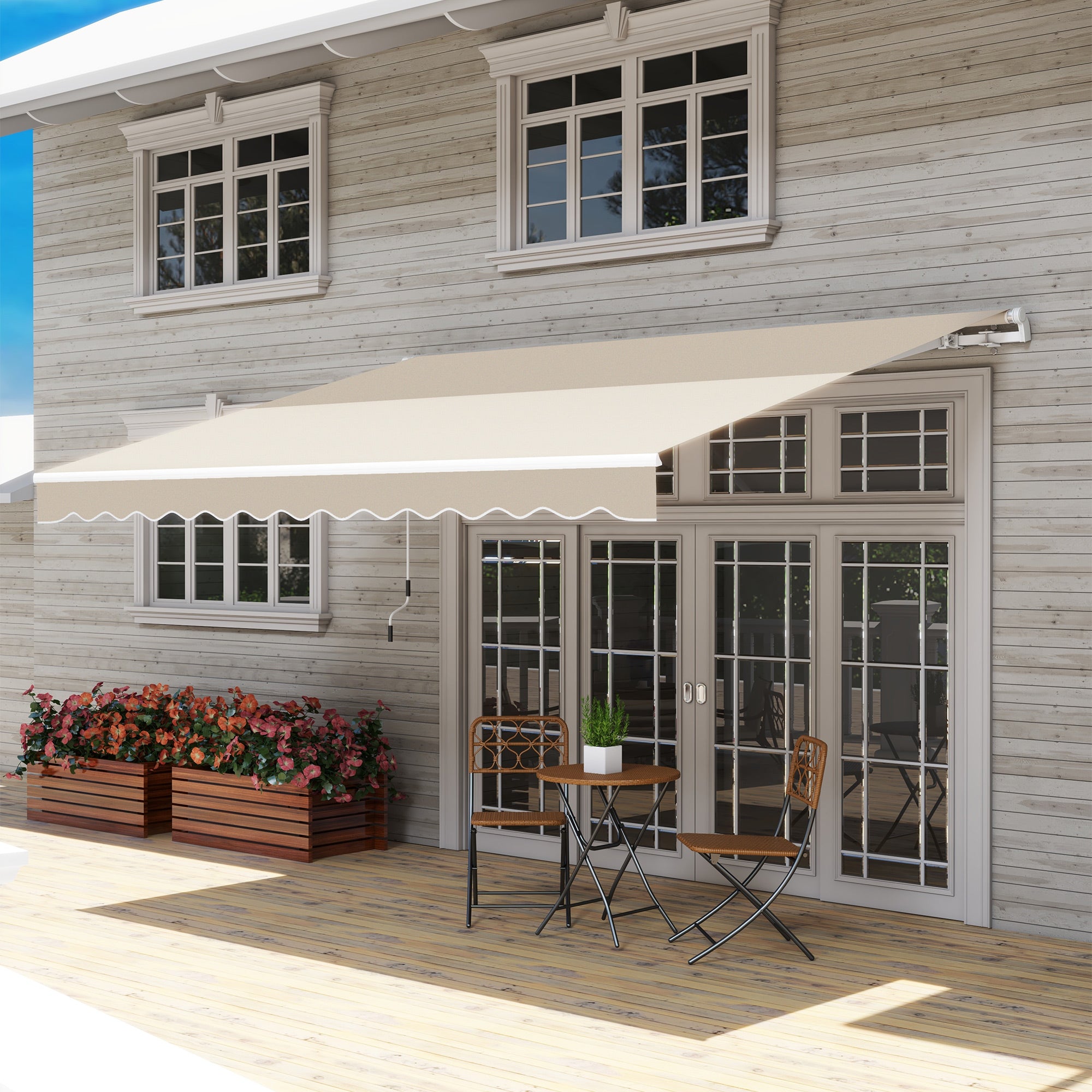 12 x 10 Retractable Awning Patio Awnings Sun Shade Shelter with Manual Crank Handle, 280g/m² UV & Water-Resistant Fabric and Aluminum Frame for Deck, Balcony, Yard, Cream White