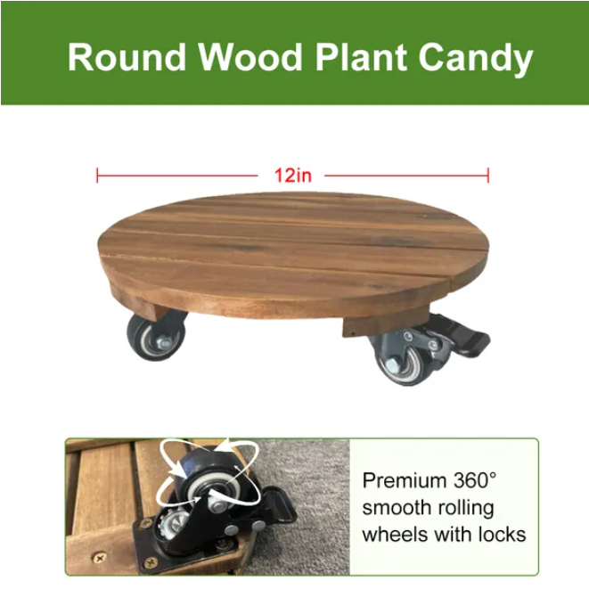 Round Wood Plant Candy With Wheels Diameter 12in