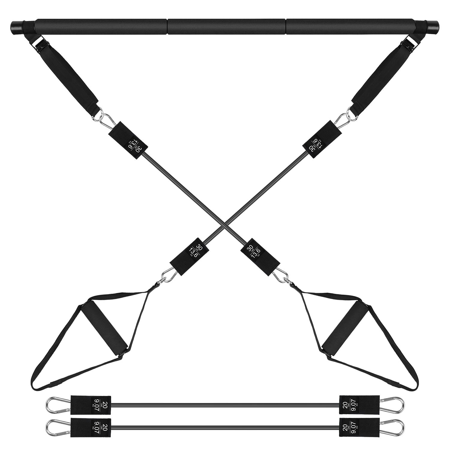 100LBS OR 180LBS Band Options - 1Pc Pilates Bar Kit Multifunctional Pilates Yoga Toning Bar Full Body Exercise Equipment Set For Beginners Intermediates Professionals 4 Elastic Resistance Bands