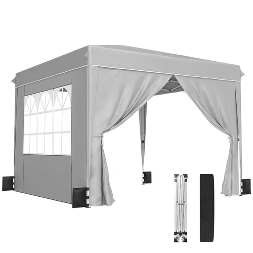 10 x 10 ft Pop Up Canopy Tent with Sidewalls, UPF50+ Outdoor Portable Instant Canopy Shelter with Carry Bag, Light Gray