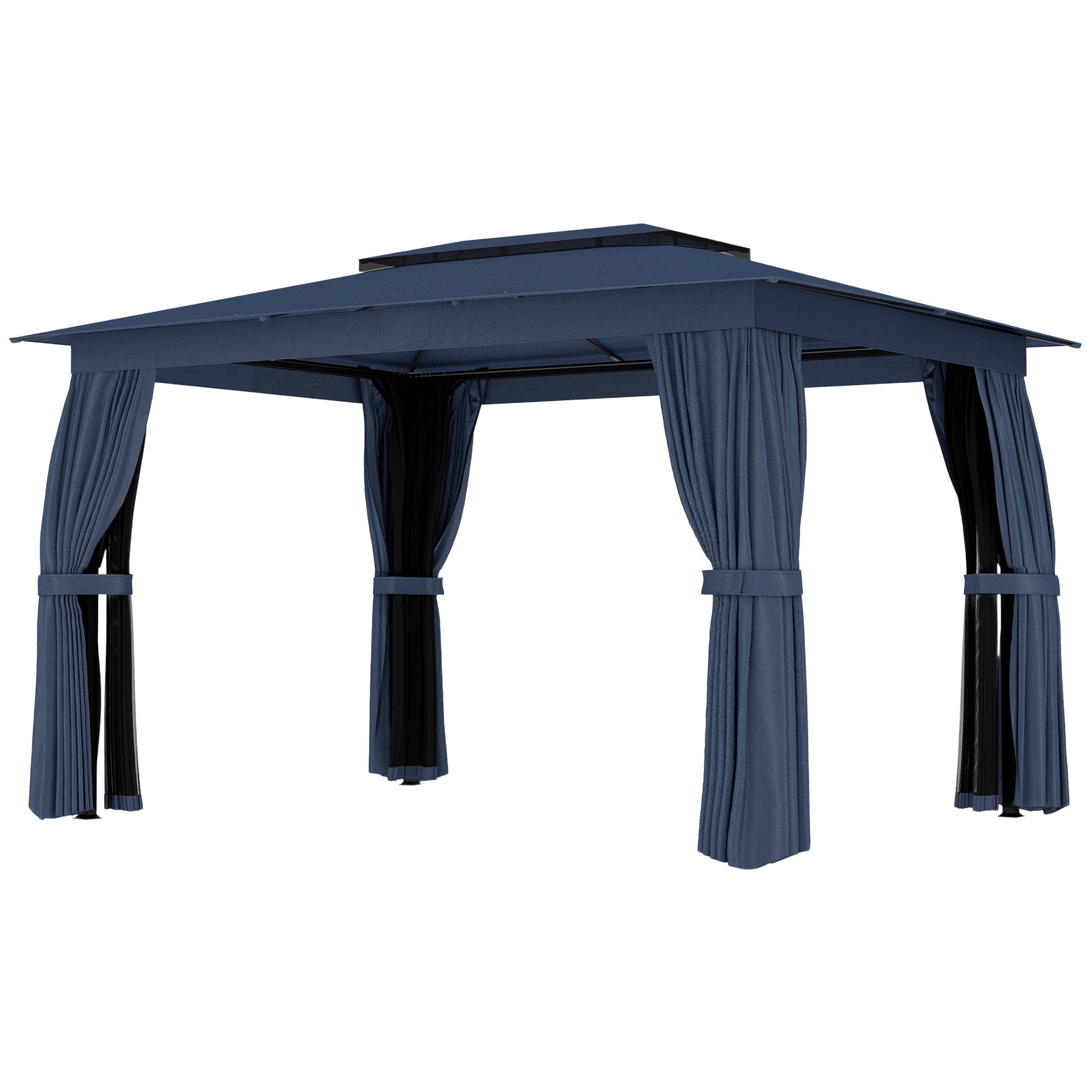 10 x 12 Outdoor Patio Gazebo, Soft Top Gazebo Canopy Shelter with Curtains, Netting, Steel Frame, Hooks, Blue