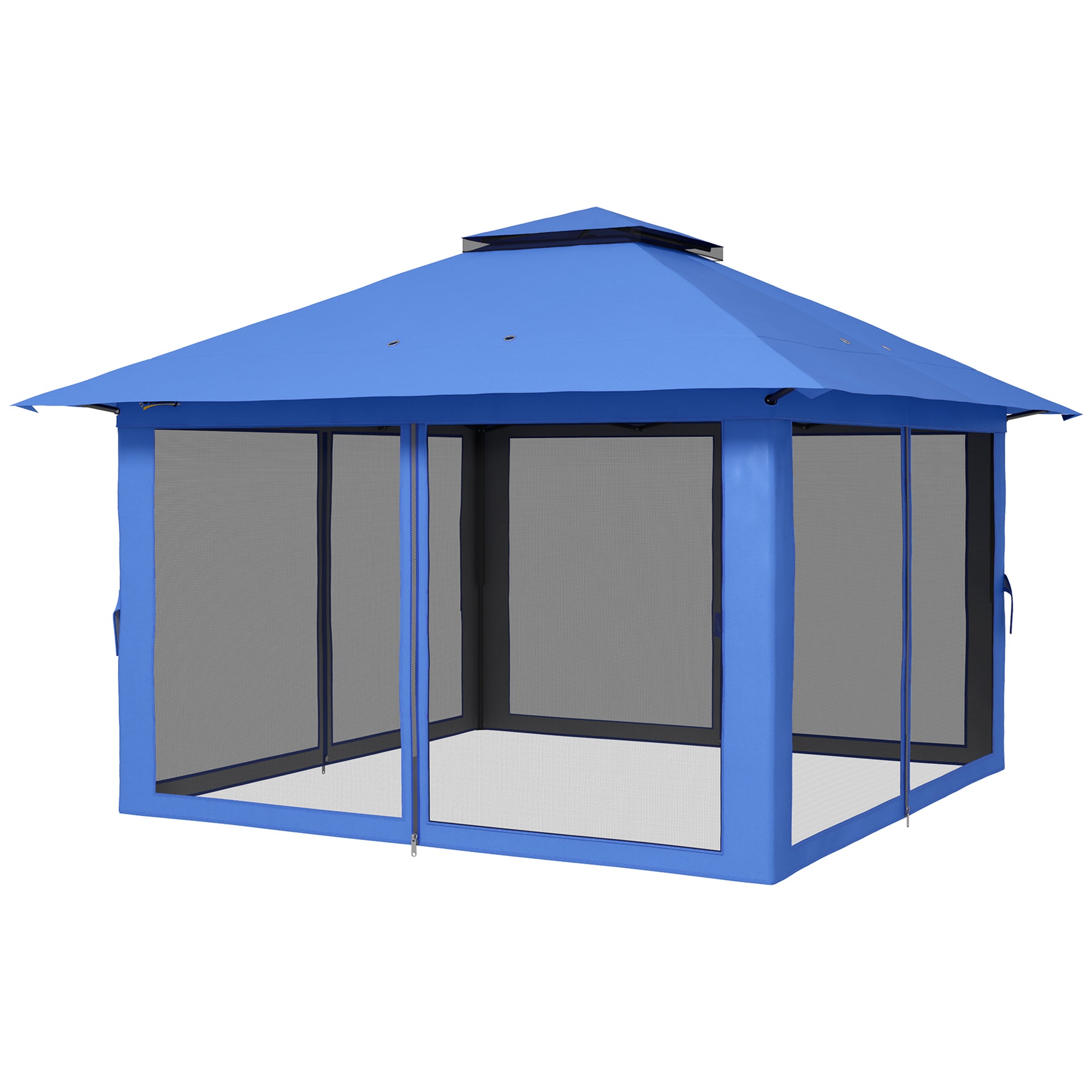 13 x 13 Pop Up Gazebo Instant Canopy Tent Shelter with 2-Tier Roof, Carry Bag, Wight Bags for Outdoor, Garden, Blue