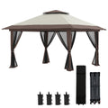 13 x 13 Pop Up Gazebo Instant Canopy Tent Shelter with 2-Tier Roof, Carry Bag, Wight Bags for Outdoor, Garden, Beige