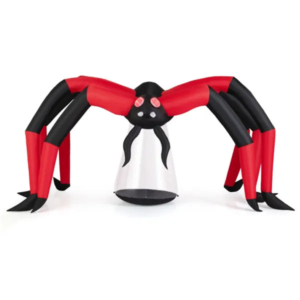 10ft Wide 5ft Tall Giant Halloween Inflatable Spider - LED Head Light   2 Red Eye Tunnel Lights, Black Red Color