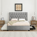 GRAY QUEEN SIZE TRUNDLE PULL OUT DRAWERS STORAGE UPHOLSTERED BED MODERN  DESIGN NO BOX SPRING REQUIRED