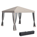 10 x 10 Pop Up Canopy Tent with Netting, Instant Gazebo, Screen House Room with Carry Bag, Height Adjustable, for Outdoor, Garden, Patio, Camping, Beige