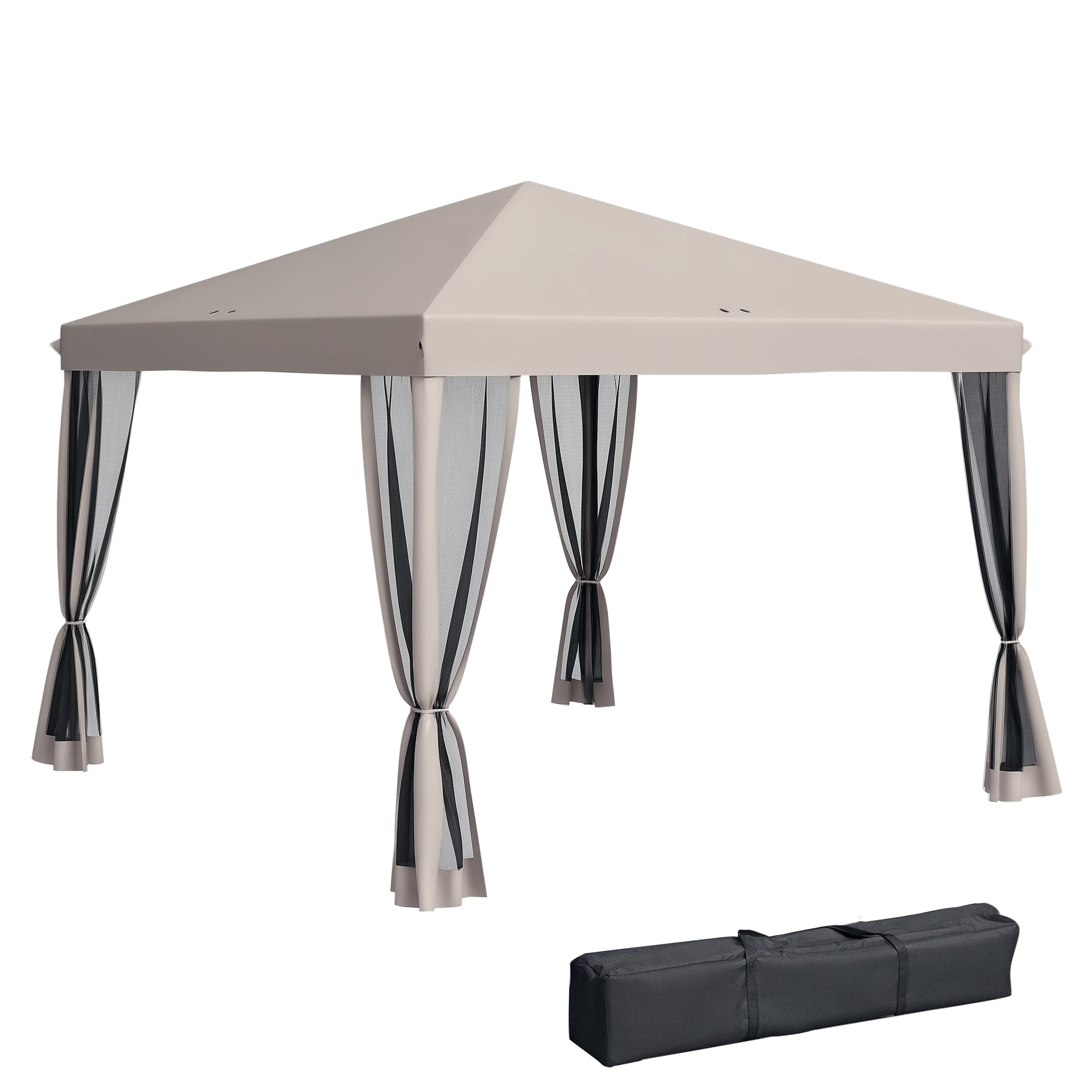 10 x 10 Pop Up Canopy Tent with Netting, Instant Gazebo, Screen House Room with Carry Bag, Height Adjustable, for Outdoor, Garden, Patio, Camping, Beige