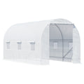 15 x 7 x 7 Walk-In Tunnel Greenhouse, Large Garden Hot House Kit with 6 Roll-up Windows & Roll Up Door, Steel Frame, White